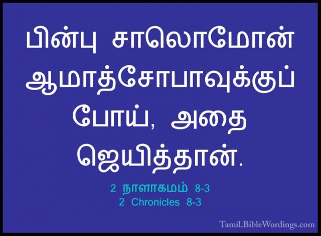 2 நாளாகமம் 8-3 - 2 Chronicles 8-3பின்பு சாலொமோன் ஆமாத்சோபாவுக்குப் போய், அதை ஜெயித்தான்.