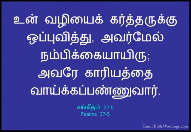 சங்கீதம் 37-5 - Psalms 37-5உன் வழியைக் கர்த்தருக்கு ஒப்புவித்து, அவர்மேல் நம்பிக்கையாயிரு; அவரே காரியத்தை வாய்க்கப்பண்ணுவார்.